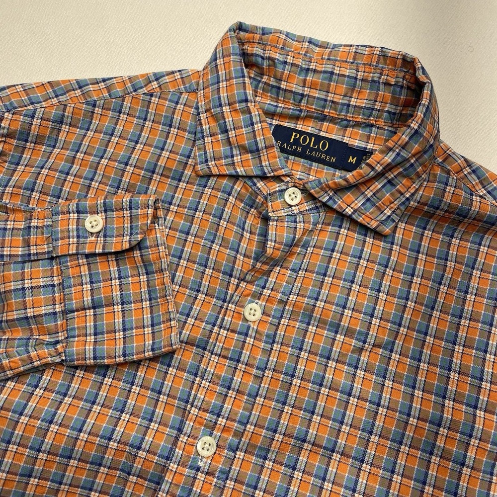 Polo‎ Ralph Lauren Men's Shirt Medium Orange & Blue Long Sleeve Preppy